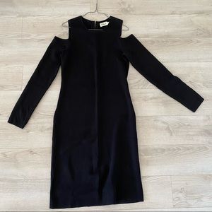 Black long sleeve cold shoulder midi dress